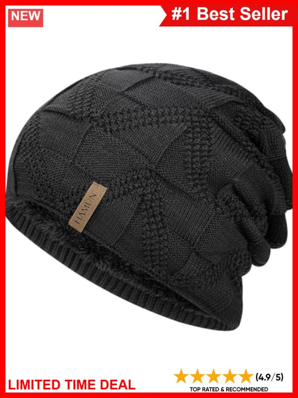 Fleece Lined Winter Beanie Hat Knit Skull Cap